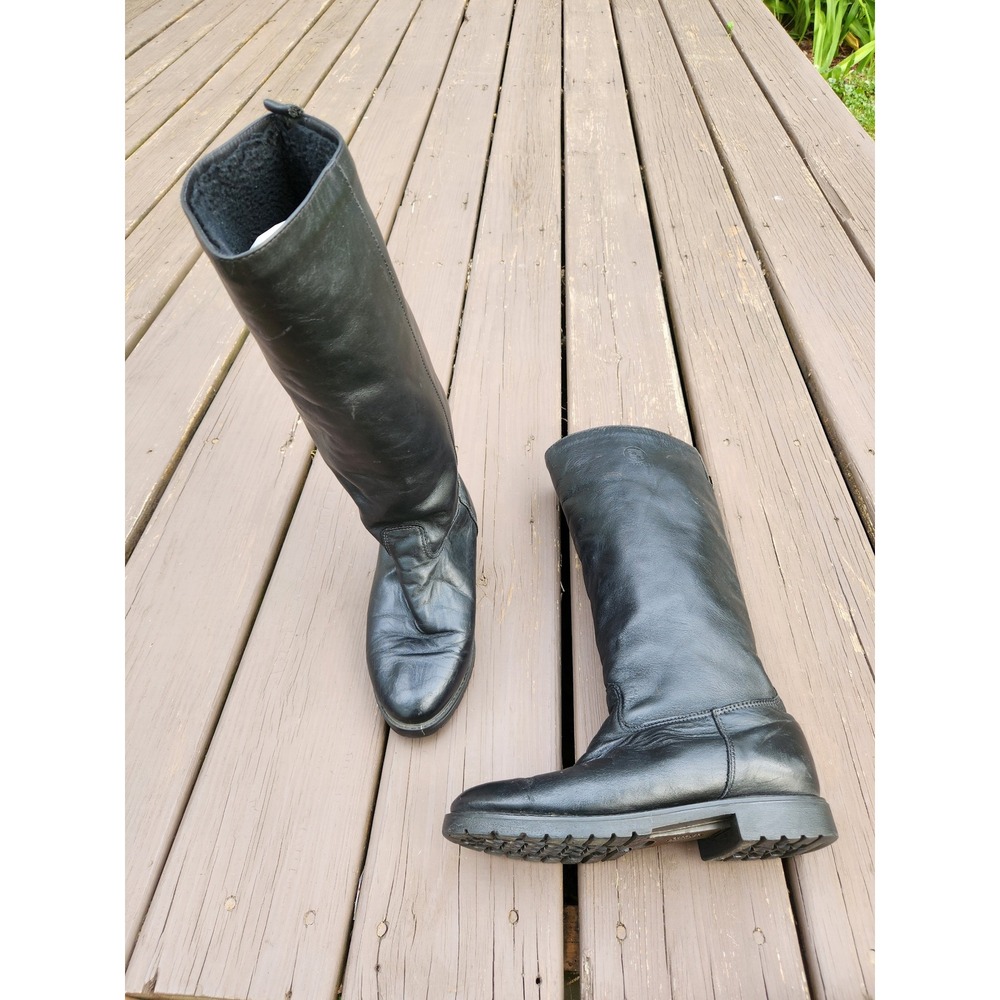 Vintage 90s Regence Comfort Tall Riding Boots Black Leather Faux Fur Lined 7.5 B
